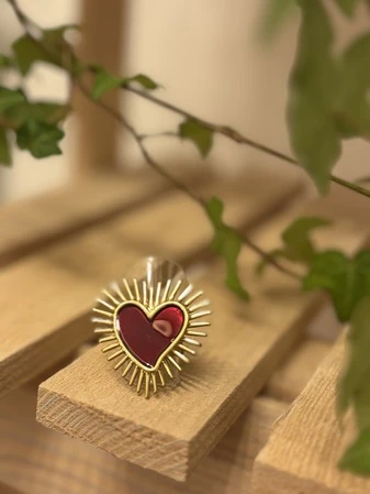 Bague cœur éclat avec pierre (bordeaux sapin brun blanc)