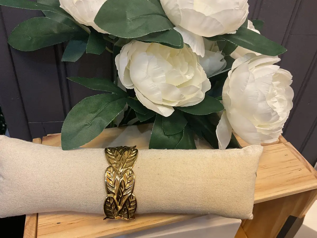 Bracelet jonc feuilles coco (doré et argenté)